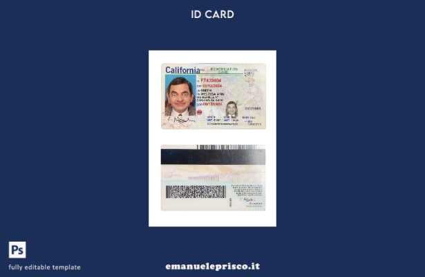 modello di carta d'identità USA California in stile verificato
